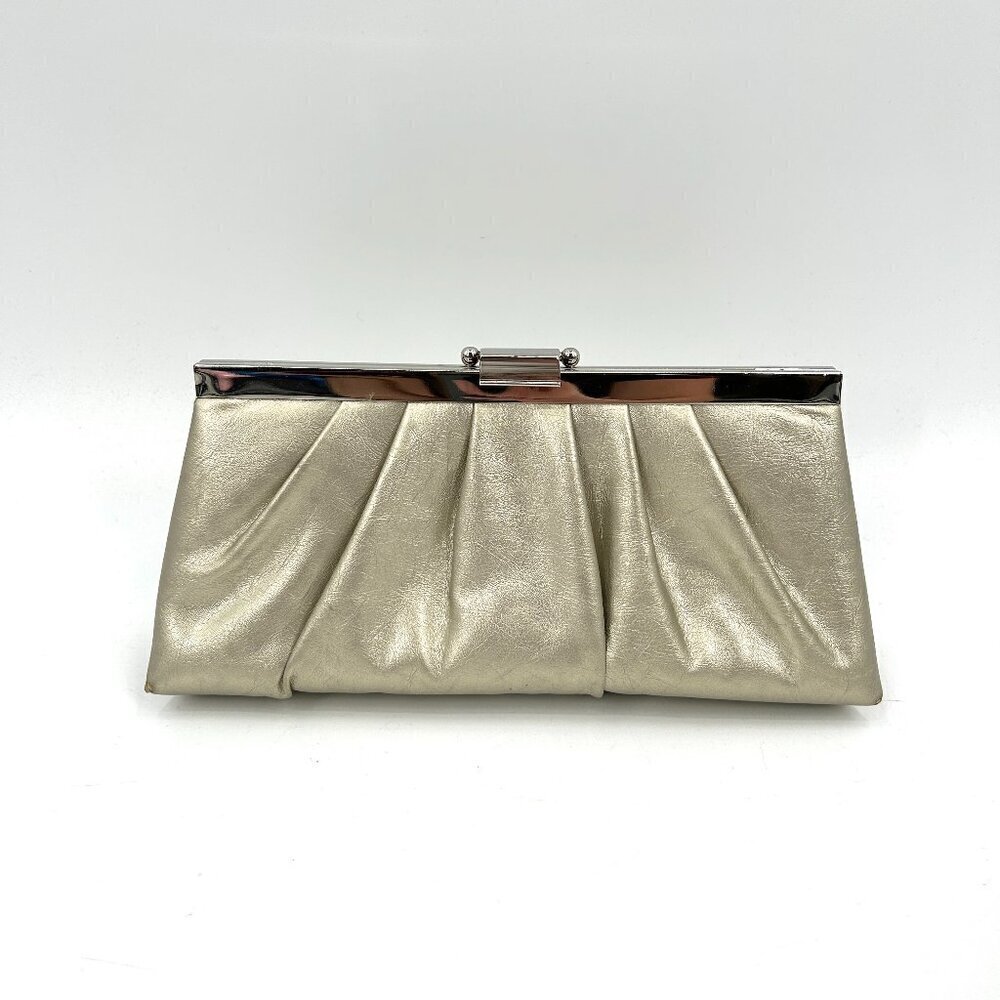 GUNNE SAX Vintage Gold Metallic Pleated Small Hand Clutch Purse